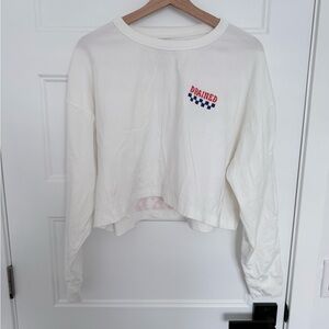 Drained White Cropped Long Sleeve Tee